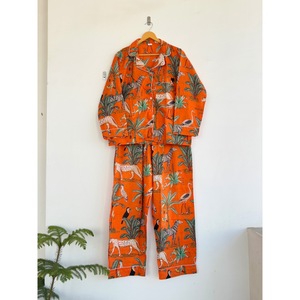 Conjunto de Pijama Bohemio con Estampado Animal, 100% Algodón, Cuello en V, Manga Larga, Cintura Elástica, Corte Regular, Transpirable, Ecológico, Informal, Verano - Product Image 2