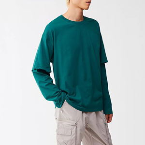 เสื้อยืดคอกลมแขนสองชั้นผ้าฝ้าย 100% สำหรับผู้ชาย ทรงหลวม พิมพ์ลาย ไม่หด ใส่สบาย เสื้อยืดแขนสองชั้นสำหรับผู้ชาย - Product Image 3