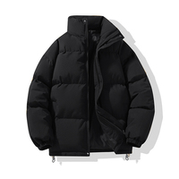 Veste d'hiver unisexe en duvet, couleur unie, col montant, fermeture éclair, rembourrage épais en polyester, style décontracté, coupe classique