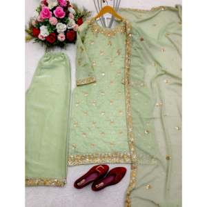 Designer Women's Party Wear Top-Plazzo and Dupatta <b>Set</b> with <b>Embroidery</b> Work - Product Image 1