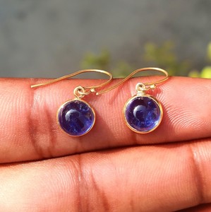 925 <b>Sterling</b> <b>Silver</b> Blue Sapphire Round 7x7mm Gemstone Earrings Handmade Fine Dangle Classic Jewelry Everyday New Gift For Her - Product Image 2