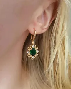 Moissanite <b>Emerald</b> Drop <b>Earrings</b> 925 Sterling Silver <b>Gold</b> Plated Vintage Luxury Women Jewelry - Product Image 3