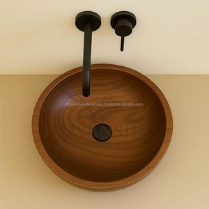 Lavabo de madera Cuenco de madera antiguo Diseño de lujo moderno Lavabo DE ARTE ovalado Lavabo de mano de hotel Baño blanco y dorado - Product Image 6