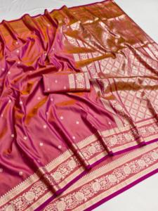Sari Tradicional Indio de Seda Banarasi con Trabajo de Tejido Zari para Bodas y Eventos Festivos, Atuendo para Mujer - Product Image 5