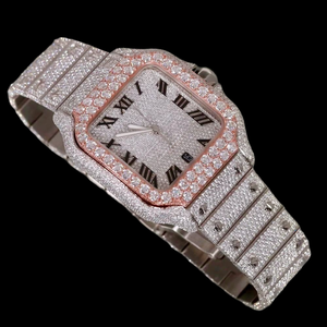 Top High Quality Two Tone Moissanite Quartz Movement <b>Watch</b> Square Glass Dial roman Numerals Pave Setting Brilliant Cut <b>Diamond</b> - Product Image 3