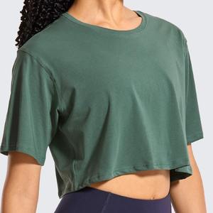 T-shirt court uni style vintage, coupe classique, manches courtes, pour l'été, la gym, les tenues décontractées, style streetwear, pour femmes - Product Image 1