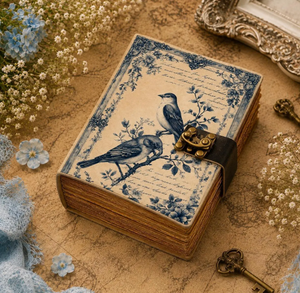 Vintage Bird Journal with <b>Lock</b>, Antique Floral Botanical <b>Diary</b>, Deckle Edge Pages - Product Image 4