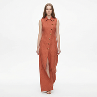 Nouvelle mode d'été Robe longue blazer sans manches pour femme en mélange de lin, à col à revers, boutonnée, avec ourlet ajouré, personnalisable, vente en gros
