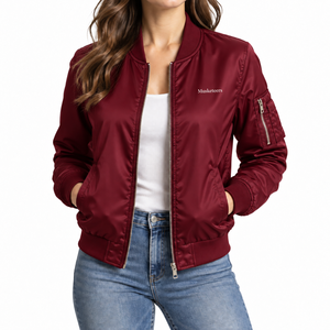 Chaqueta Bomber de Poliéster con Cuello Alto, Corte Ajustado, Manga Larga y Logotipo Frontal, Servicio OEM, Estilo Urbano de Invierno para Mujer - Product Image 3