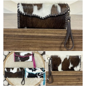 Cartera Larga de Piel Genuina de Vacuno con Pelo para Mujer, Elegante, con Correa de Muñeca y Cierre a Presión, Porta Pasaportes, OEM ODM - Product Image 1