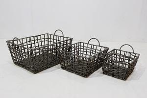 Water Hyacinth Woven Simple Rectangle Storage Basket <b>Set</b> Wicker Floor Organizer Open Top <b>Hamper</b> for Living Room Bathroom - Product Image 3