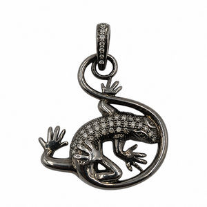 Schwarzer Rhodium 925 Sterling Silber Eidechsen-Anhänger mit Echten Diamanten für Damen Luxuriöser Tierschmuck Geschenk - Product Image 1