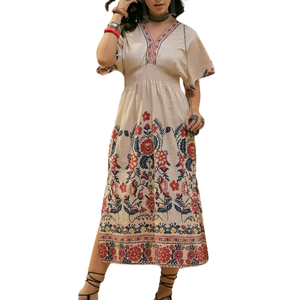 Vestidos de Verano para Mujer, Personalizados OEM, Cuello en V, Manga Corta, Largo hasta el Tobillo, Cintura Holgada, Algodón Cómodo y Transpirable, Estilo Casual - Product Image 2