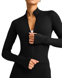 Chaqueta Deportiva Ligera y Transpirable para Mujer, Corte Ajustado, con Cierre, Orificios para Pulgares, Cuello Alto, Bolsillos, para Yoga, Gimnasio y Entrenamiento - Product Image 4