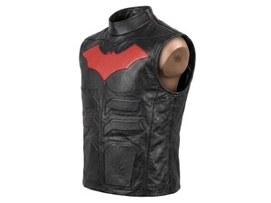 Jason Todd Red Hood <b>Leather</b> <b>Vest</b> Men's <b>Biker</b> Cosplay Streetwear - Product Image 2