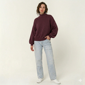 Customizable Mockneck Sweatshirt Women Casual Oversized Pullover Soft Cotton Warm Streetwear Winter Outfit - Product Image 1