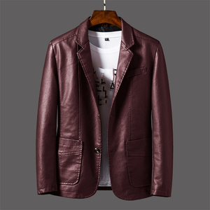 <b>Men's</b> PU Leather <b>Jacket</b> Slim Fit Turn-down Collar Single Button Solid Color Waterproof <b>Smart</b> Casual Autumn Wear Boho/Western - Product Image 2