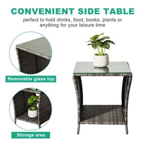 Tavolino da Esterno in Vimini con Piano in Vetro, Tavolo Quadrato in Legno per Bistro, Caffè, Veranda, Giardino, Cortile, Centro Commerciale - Product Image 5