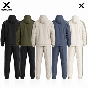 Ensemble coupe-vent sans col et à capuche pour homme X Sports City, style sportif en polyester avec blocs de couleur, fermeture éclair, pour l'automne, OEM/ODM - Product Image 2