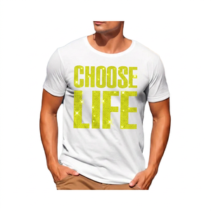 T-shirt blanc à manches courtes pour homme avec imprimé pailleté Choose Life, coupe classique, col rond, jersey décontracté en coton - Product Image 5