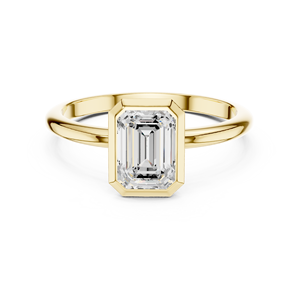 Bague de fiançailles solitaire en or jaune sertie de diamants de laboratoire taille émeraude pour femme, bijoux fins - Product Image 2