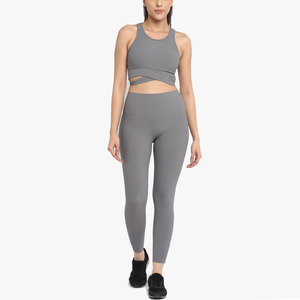 Conjunto de Yoga sin Costuras, Leggings de Cintura Alta, Top Corto, Espalda Cruzada, Color Sólido, Ropa Deportiva de Longitud Completa para Mujer, Elástica en Cuatro Direcciones - Product Image 1