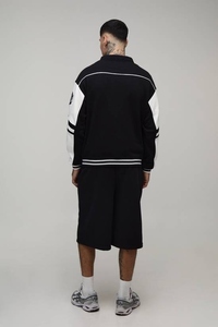 Men's Black White Varsity Jacket Turn-down Collar <b>Covered</b> <b>Button</b> Windproof Embroidered Polyester/Cotton Streetwear Regular Fit - Product Image 2
