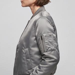 Veste bomber satinée MA1 pour femme, légère, en spandex/polyester, tricotée, respirante, coupe-vent, tendance, avec fermeture éclair - Product Image 2