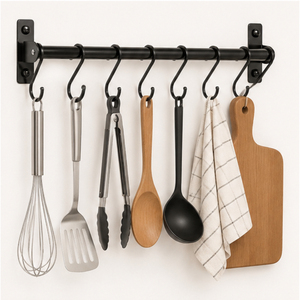 Wholesale Wall Mounted <b>Kitchen</b> Utensil Rack with 8 Sliding S <b>Hooks</b> Stainless Steel Hanging Rail for Pots Pans and Ladles - Product Image 2