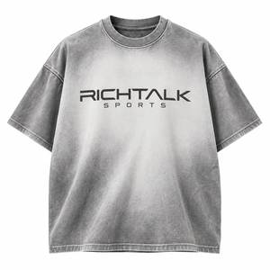 T-shirt vintage surdimensionné 100 % coton pour homme, manches courtes, col rond, imprimé lettres, tee-shirt sport, design personnalisable sur le devant, 320g - Product Image 1