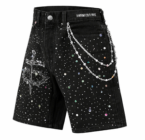 Shorts en jean tricotés pour hommes, ornés de motifs losanges, respirants, écologiques, taille mi-haute, décontractés, de luxe, collection été 2026 - Product Image 4