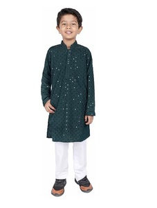 Ensemble Kurta Pajama pour garçon, brodé de paillettes, vêtements traditionnels indiens ethniques pour mariage et festivals - Product Image 3