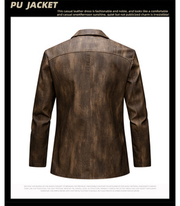 Men's Brown Leather <b>Jacket</b> Full Sleeve Autumn Style Coat with Zipper Pockets Zip up Simple Outdoor Casual Wea - Product Image 2