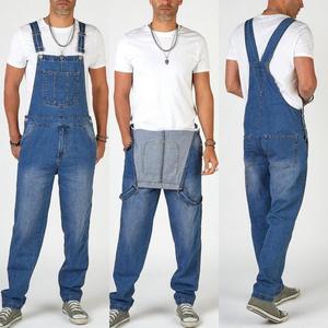 Men's Stonewashed Denim Overalls Regular Fit Mid Waist Casual <b>Blue</b> Jeans Pants With Pockets Spring Cotton Woven Custom Overalls - Product Image 1