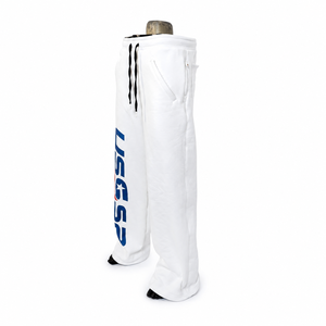 <b>White</b> Lightweight Polyester/Cotton Drawstring Casual Embroidered Logo Streetwear Mid Waist Flat Front Summer Unisex <b>Jogger</b> - Product Image 4