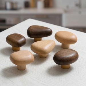 <b>Pebble</b> Shape Wooden Cabinet Knobs Organic Stone Inspired Drawer Pulls Handmade Modern Wood Handles Smooth River Rock Durable - Product Image 2