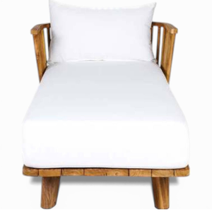 Patio Sun Lounger Bed <b>Crafted</b> from Solid Teak Wood with Reclining Backrest Slatted Platform and Rear Wheel Design - Product Image 1