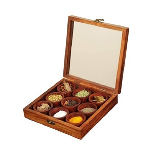 Handmade Wooden Masala Box Kitchen Spice Storage Container with Lid for Herbs Seasonings Salt <b>Pepper</b> Tea and Dry Fruits - Product Image 6
