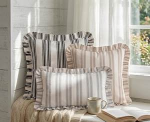 100% Cotton Woven Striped Ruffle Cushion <b>Covers</b> | Handmade Decorative <b>Throw</b> Pillow <b>Covers</b> for Sofa Home Decor - Product Image 2