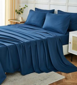 Navy Blue Satin Bedding Set <b>King</b> <b>Size</b> Smooth Soft <b>Sheets</b> Pillowcases Full Coverage Comfortable Bed Linens - Product Image 1