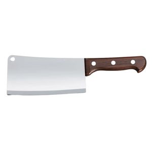 Couteau de boucher professionnel en bois de 18 cm, lame large en acier inoxydable, manche en bois brun, pour hacher et couper la viande - Product Image 2