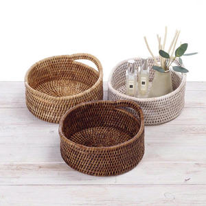 Plateau rond en rotin naturel tissé, écologique, rustique, pour le rangement et la décoration de la maison, du salon, de la chambre, de l'hôtel, OEM ODM - Product Image 1