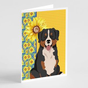 Tournesols d'été Chien de montagne bernois Cartes de vœux Pack 8 Blank A7 Size 5x7 Cartes de note avec enveloppes Design fantaisiste - Product Image 1