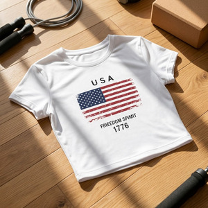 Camiseta Corta Personalizada para Mujer con Estampado de Bandera Nacional, Tejido de Poliéster y Elastano, Estilo Y2K - Product Image 6