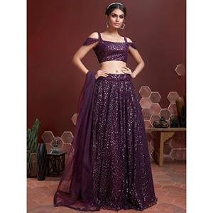 Elegante Púrpura Lentejuelas Bordado Net Party Wear Lehenga Choli - Product Image 4