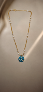 Collar Personalizado con Baño de Rodio, Medallón de Turquesa Esmaltada, Colgante con Halo de Circonitas, Cadena de Caja, Joyería Fina, Regalo de Protección para Mujer - Product Image 2