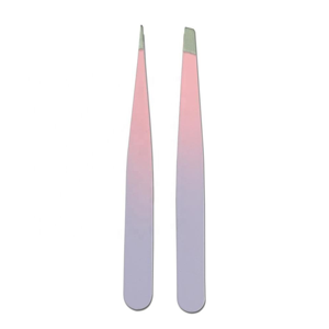 2PCS <b>Pink</b> Purple Gradient Stainless Steel Eyebrow Tweezers <b>Set</b> Custom Tip OEM Private Label Brow Shaping <b>Tool</b> - Product Image 1