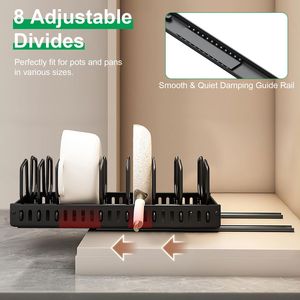 8 organisateurs ajustables sous l'armoire, en acier au carbone antirouille, support coulissant pour casseroles et poêles, kit de rangement pour cuisine - Product Image 5