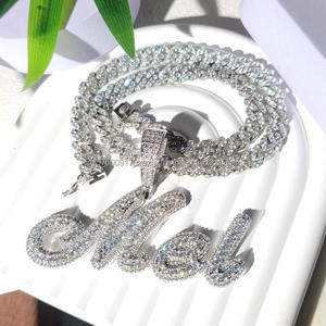 Silver Plated Moissanite Diamond Personalized Name Pendant Necklace Hip Hop Cuban Link Jewelry - Product Image 6