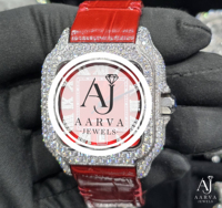 Montre à quartz cadran rouge, verre saphir, lunette ornée de strass, bracelet en cuir, boîtier carré 10 mm d'épaisseur, 20 mm, 46 mm, rétroéclairage, tendance